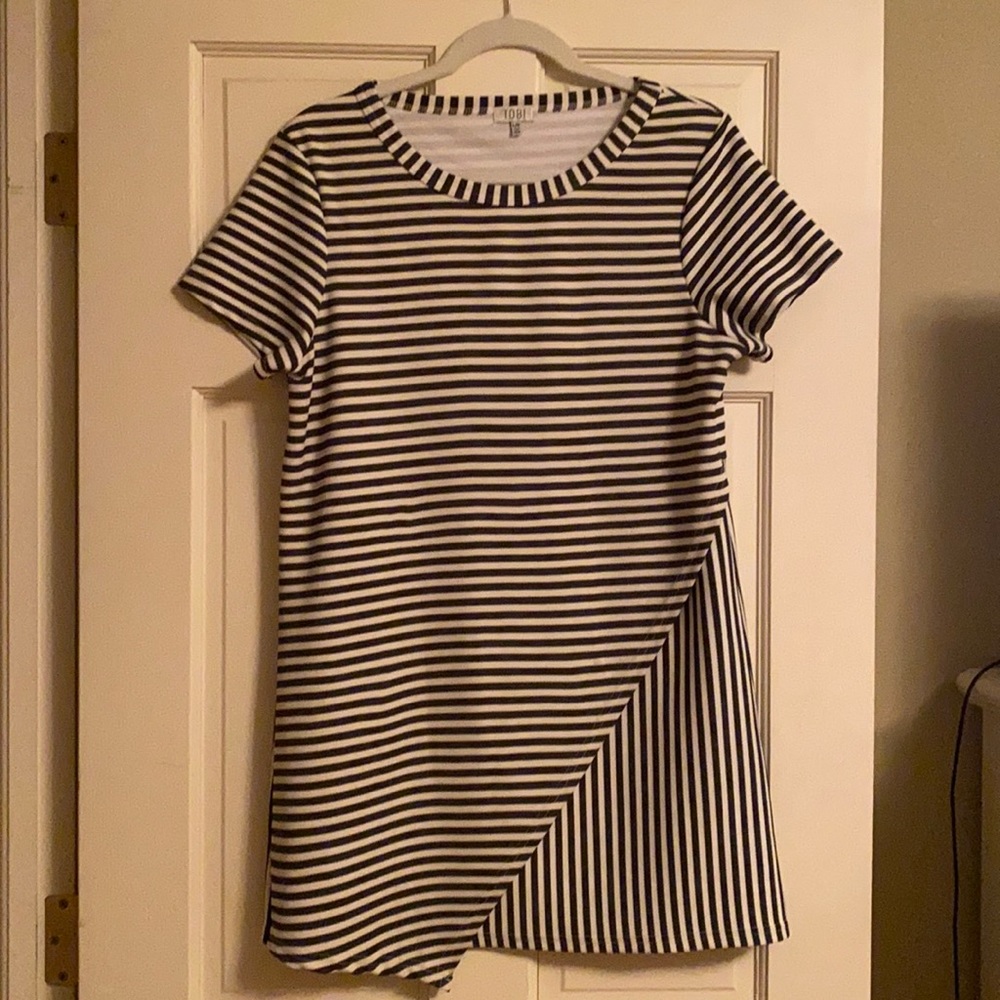 TOBI STRIPED MINI DRESS WITH CROSS FOLD DETAIL
